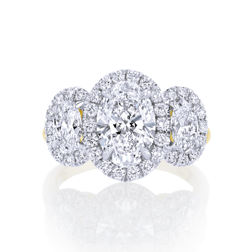 Oval 3-Stone Halo Anniversary Ring - Marvels Co.