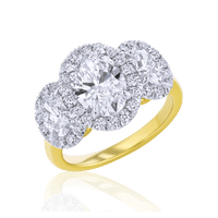 Oval 3-Stone Halo Anniversary Ring - Marvels Co.