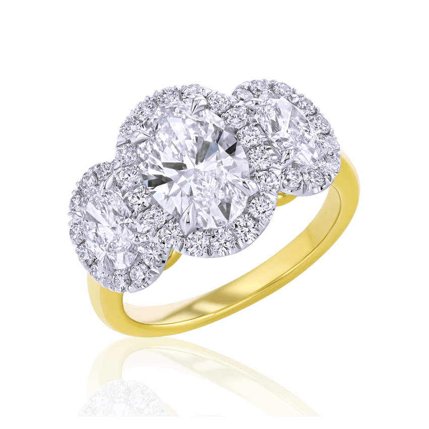 Oval 3-Stone Halo Anniversary Ring - Marvels Co.