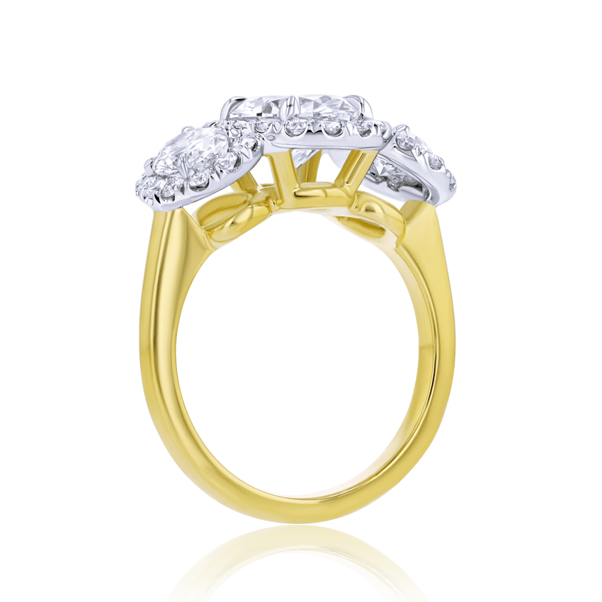 Oval 3-Stone Halo Anniversary Ring - Marvels Co.